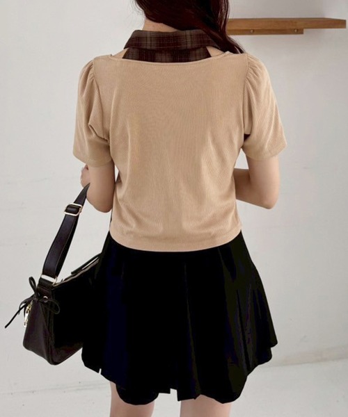 セール】チェックレイヤードトップス（Tシャツ/カットソー）｜one