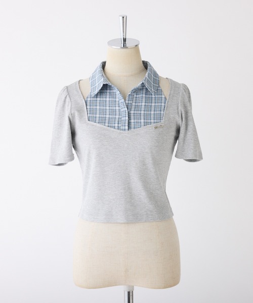 セール】チェックレイヤードトップス（Tシャツ/カットソー）｜one