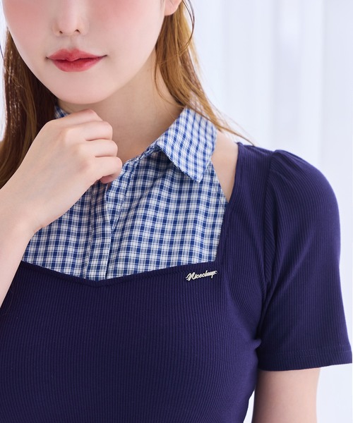 one after another NICE CLAUP(ワンアフターアナザーナイスクラップ)の「チェックレイヤードトップス(Tシャツ/カットソー・レディース・ベージュ/杢グレー/ネイビー・FREE)」の21枚目の写真