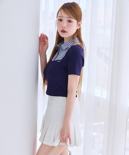 one after another NICE CLAUP(ワンアフターアナザーナイスクラップ)の「チェックレイヤードトップス(Tシャツ/カットソー・レディース・ベージュ/杢グレー/ネイビー・FREE)」の20枚目の写真