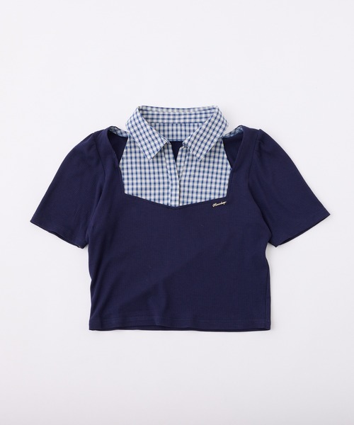 セール】チェックレイヤードトップス（Tシャツ/カットソー