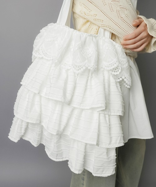 SPINNS（スピンズ）の「レースティアードトートバッグ/NEO森ガール（トートバッグ・レディース・ブラック/ホワイト・ONESIZE）」の3枚目の写真