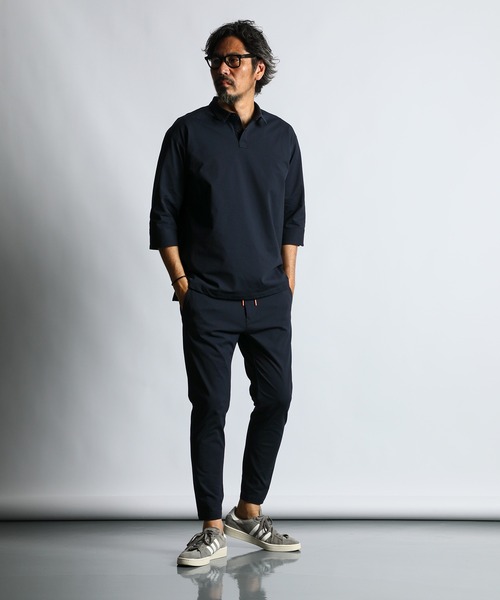 The DUFFER of ST.GEORGE（ザダファーオブセントジョージ）の「[360° THE CIRCLE STRETCH] BY WONDER SHAPE：セットアップ ライトピケジャージ素材 7分袖シャツ（シャツ/ブラウス・メンズ・ブラック/ネイビー・MEDIUM/LARGE/X-LARGE）」の6枚目の写真