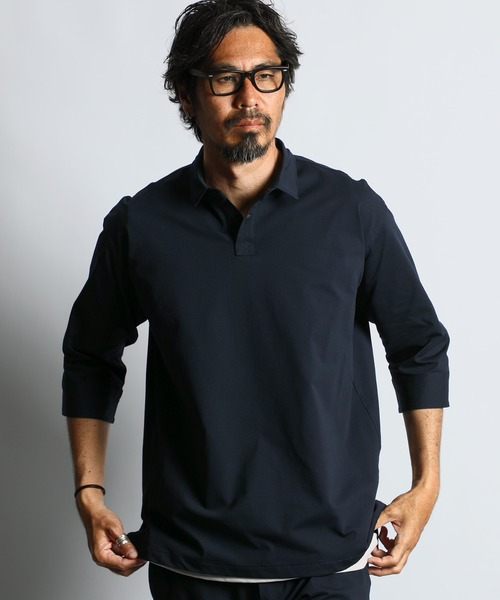 The DUFFER of ST.GEORGE（ザダファーオブセントジョージ）の「[360° THE CIRCLE STRETCH] BY WONDER SHAPE：セットアップ ライトピケジャージ素材 7分袖シャツ（シャツ/ブラウス・メンズ・ブラック/ネイビー・MEDIUM/LARGE/X-LARGE）」の5枚目の写真