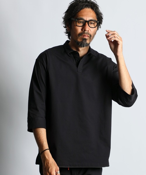 The DUFFER of ST.GEORGE（ザダファーオブセントジョージ）の「[360° THE CIRCLE STRETCH] BY WONDER SHAPE：セットアップ ライトピケジャージ素材 7分袖シャツ（シャツ/ブラウス・メンズ・ブラック/ネイビー・MEDIUM/LARGE/X-LARGE）」の3枚目の写真