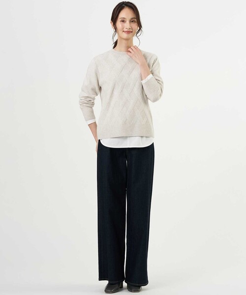 J.PRESS(ジェイプレス)の「【洗える】BASIC STRETCH DENIM ワイド ストレート デニム(デニムパンツ・レディース・ネイビー系/ダルブルー系/スカイブルー系/ホワイト系・9/7/11/13)」の10枚目の写真