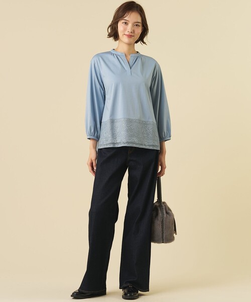 J.PRESS(ジェイプレス)の「【洗える】BASIC STRETCH DENIM ワイド ストレート デニム(デニムパンツ・レディース・ネイビー系/ダルブルー系/スカイブルー系/ホワイト系・9/7/11/13)」の11枚目の写真