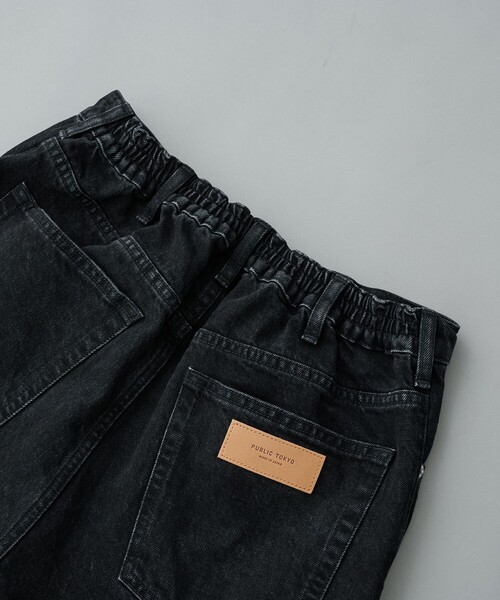 PUBLIC TOKYO(パブリックトウキョウ)の「PUBLIC DENIM バギーデニムショートパンツ / ハーフパンツ(デニムパンツ・メンズ・ブラック/ダークインディゴブルー・2/1)」の9枚目の写真