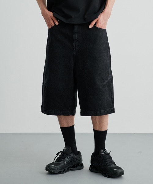 kimhekim デニム　ハーフパンツ　ブラック PUBLIC DENIM バギーデニムショートパンツ / ハーフパンツ（デニム