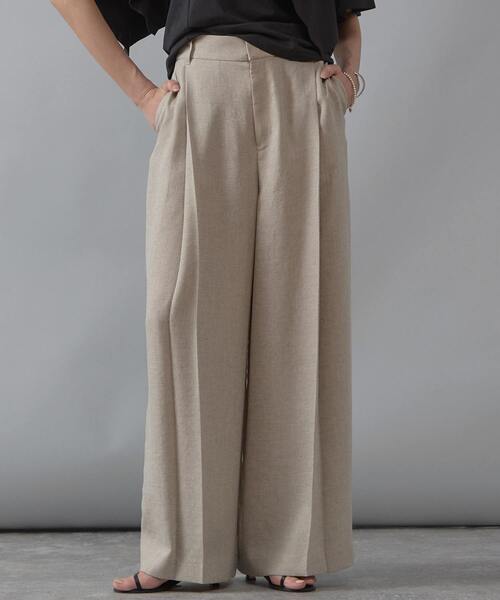 Liesse（リエス）の「《定番》麻調タックワイドパンツ（その他パンツ・レディース・カーキ/ブラック/ベージュ・2/3）」の2枚目の写真