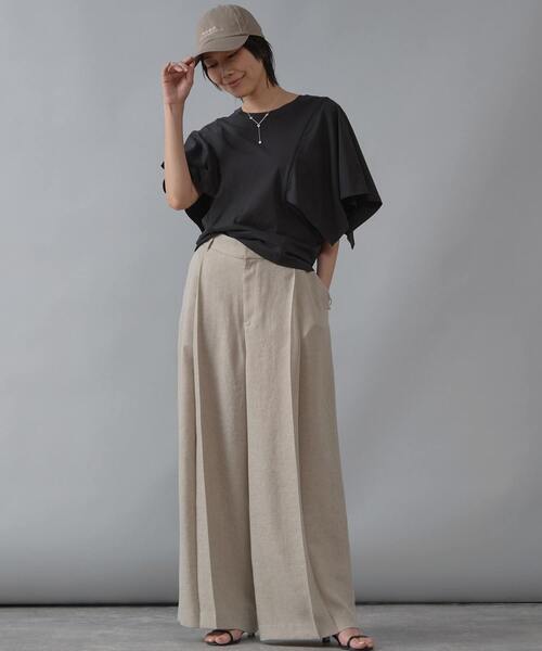 Liesse（リエス）の「《定番》麻調タックワイドパンツ（その他パンツ・レディース・カーキ/ブラック/ベージュ・2/3）」の4枚目の写真