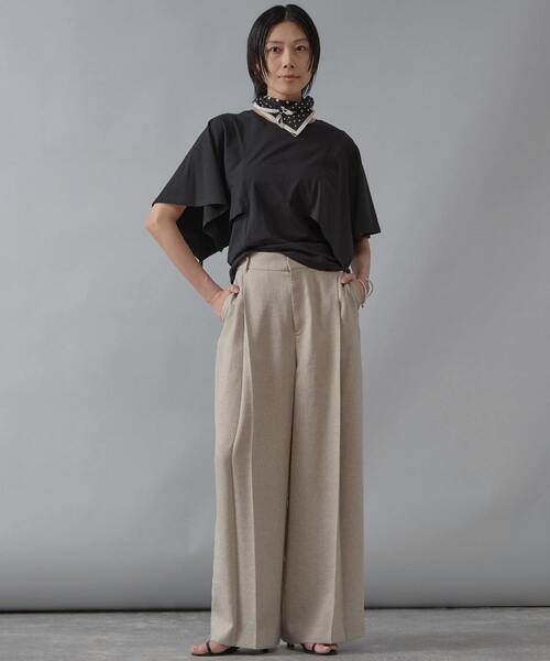 Liesse（リエス）の「《定番》麻調タックワイドパンツ（その他パンツ・レディース・カーキ/ブラック/ベージュ・2/3）」の5枚目の写真