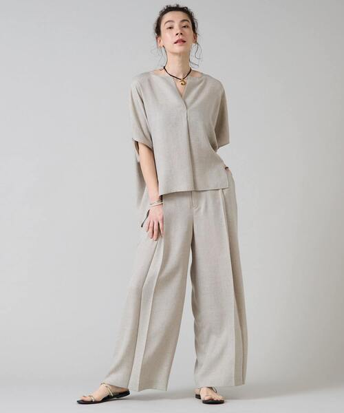 Liesse（リエス）の「《定番》麻調タックワイドパンツ（その他パンツ・レディース・カーキ/ブラック/ベージュ・2/3）」の8枚目の写真