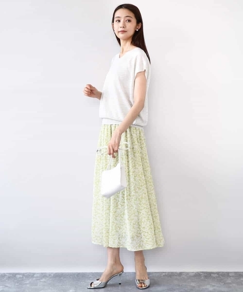 MK MICHEL KLEIN(エムケーミッシェルクラン)の「小花柄シフォンスカート/洗える(スカート・レディース・ライトイエロー/ブラック・38)」の6枚目の写真