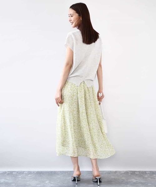 MK MICHEL KLEIN(エムケーミッシェルクラン)の「小花柄シフォンスカート/洗える(スカート・レディース・ライトイエロー/ブラック・38)」の8枚目の写真