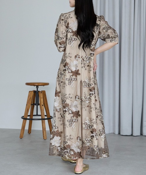 PREFERIR(プレフェリール)の「結婚式 オケージョン ボタニカル刺繍 エンブロイダリー パーティードレス(M,L)(ドレス・レディース・ブラウン/グリーン・MEDIUM/LARGE)」の7枚目の写真