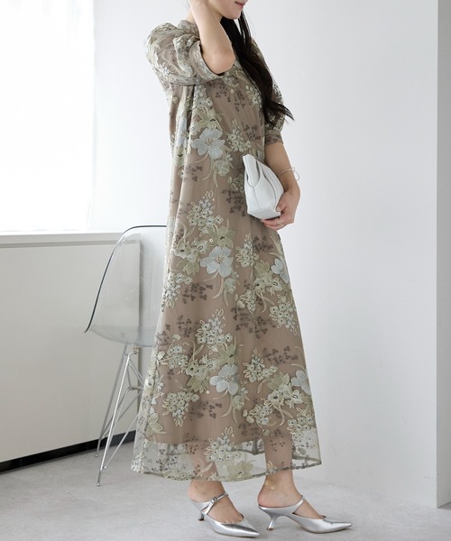 PREFERIR(プレフェリール)の「結婚式 オケージョン ボタニカル刺繍 エンブロイダリー パーティードレス(M,L)(ドレス・レディース・ブラウン/グリーン・MEDIUM/LARGE)」の12枚目の写真