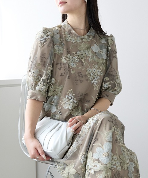 プレフェリール　刺繍パーティドレス セール】刺繍レース バックリボンドレス結婚式 パーティー