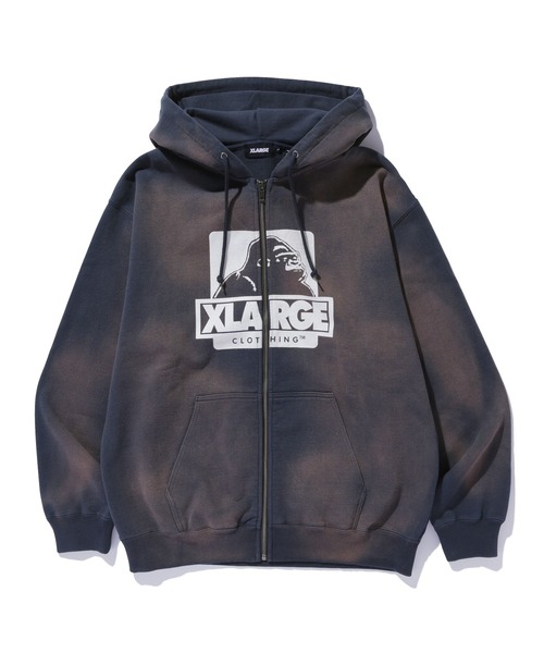 XLARGEダークグレー フルジップパーカー DISCHARGE PRINTED OG ZIP HOODED SWEATSHIRT(パーカー