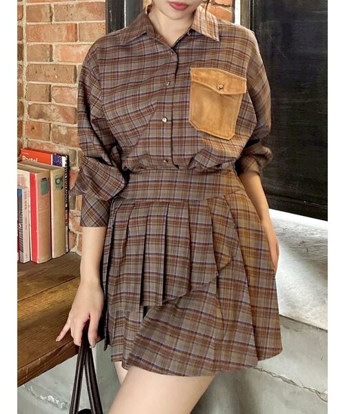 dazzlin（ダズリン）の「チェックオーバーアソートシャツ（シャツ/ブラウス・レディース・アイボリー/キャメル/ブラウン・FREE）」の2枚目の写真