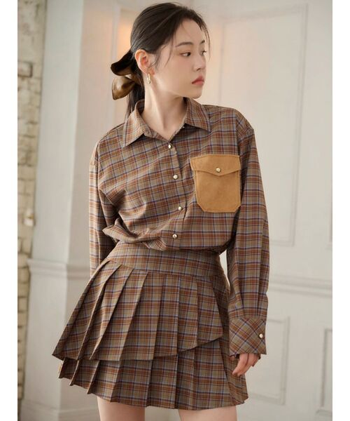 dazzlin（ダズリン）の「チェックオーバーアソートシャツ（シャツ/ブラウス・レディース・アイボリー/キャメル/ブラウン・FREE）」の4枚目の写真