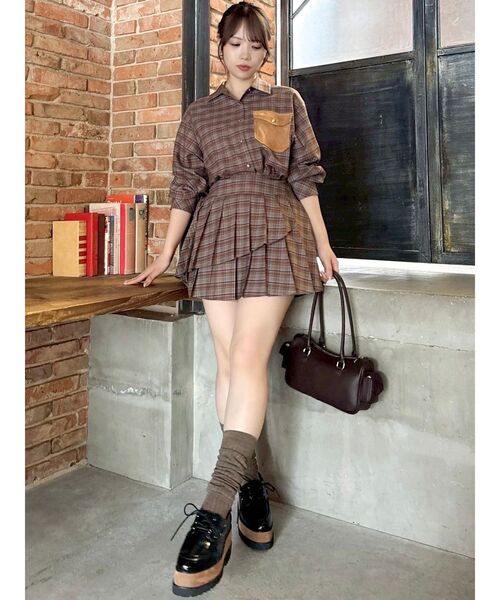 dazzlin（ダズリン）の「チェックオーバーアソートシャツ（シャツ/ブラウス・レディース・アイボリー/キャメル/ブラウン・FREE）」の9枚目の写真