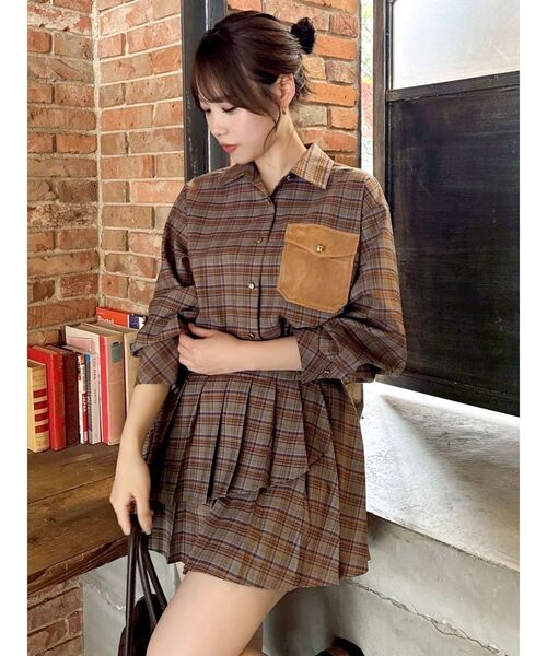 dazzlin（ダズリン）の「チェックオーバーアソートシャツ（シャツ/ブラウス・レディース・アイボリー/キャメル/ブラウン・FREE）」の13枚目の写真