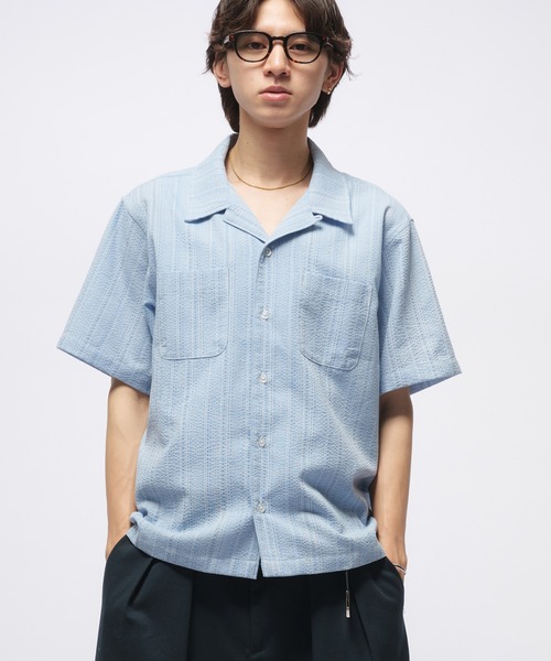 Adoon plain（アドーンプレーン）の「CITY STRIPE SEERSUCKER SHORT SHIRT / シティストライプシアサッカーシャツ（シャツ/ブラウス・メンズ・オフホワイト/ライトブルー・MEDIUM/LARGE）」の17枚目の写真