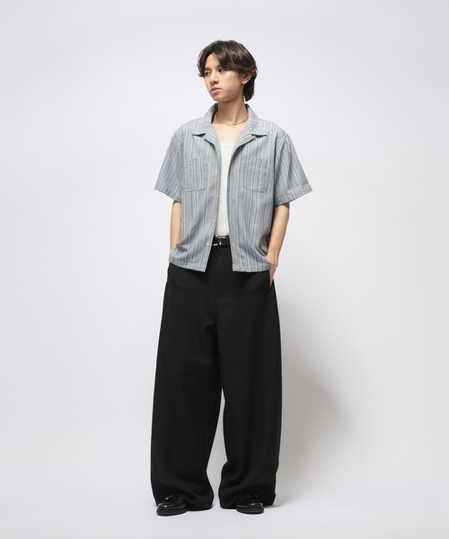 Adoon plain（アドーンプレーン）の「CITY STRIPE SEERSUCKER SHORT SHIRT / シティストライプシアサッカーシャツ（シャツ/ブラウス・メンズ・オフホワイト/ライトブルー・MEDIUM/LARGE）」の12枚目の写真