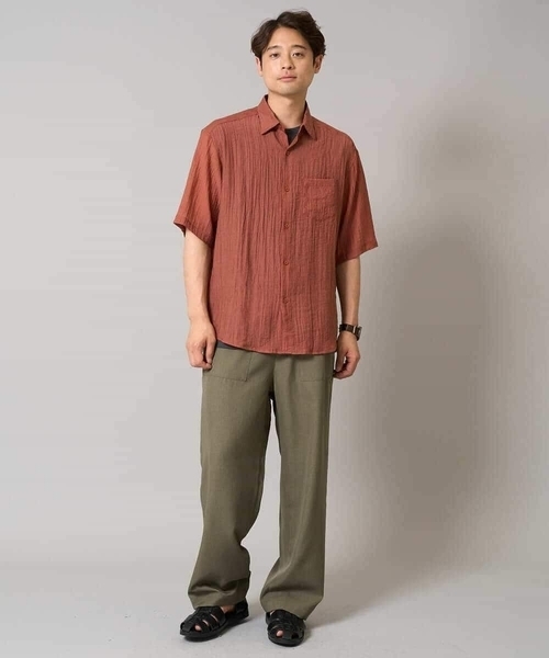 a.v.v（アーヴェヴェ）の「【接触冷感】ワッシャーシアーワイドシルエットシャツ（シャツ/ブラウス・メンズ・ブラック/ダークオレンジ・46/48/50）」の3枚目の写真