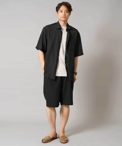 a.v.v（アーヴェヴェ）の「【接触冷感】ワッシャーシアーワイドシルエットシャツ（シャツ/ブラウス・メンズ・ブラック/ダークオレンジ・46/48/50）」の7枚目の写真