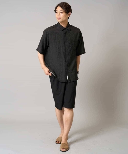 a.v.v（アーヴェヴェ）の「【接触冷感】ワッシャーシアーワイドシルエットシャツ（シャツ/ブラウス・メンズ・ブラック/ダークオレンジ・46/48/50）」の11枚目の写真