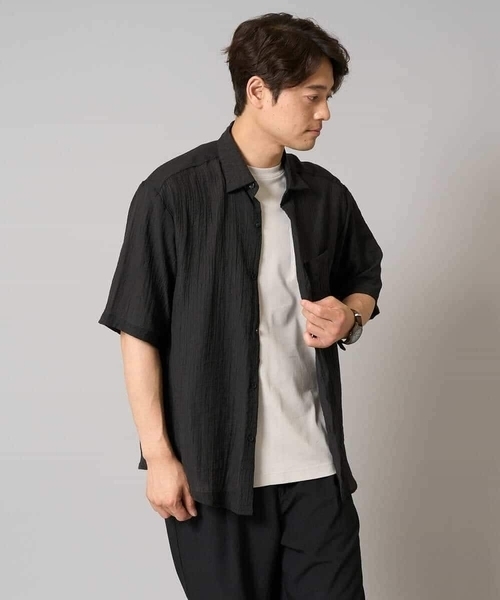 a.v.v（アーヴェヴェ）の「【接触冷感】ワッシャーシアーワイドシルエットシャツ（シャツ/ブラウス・メンズ・ブラック/ダークオレンジ・46/48/50）」の14枚目の写真