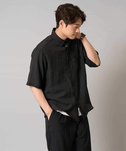 a.v.v（アーヴェヴェ）の「【接触冷感】ワッシャーシアーワイドシルエットシャツ（シャツ/ブラウス・メンズ・ブラック/ダークオレンジ・46/48/50）」の15枚目の写真