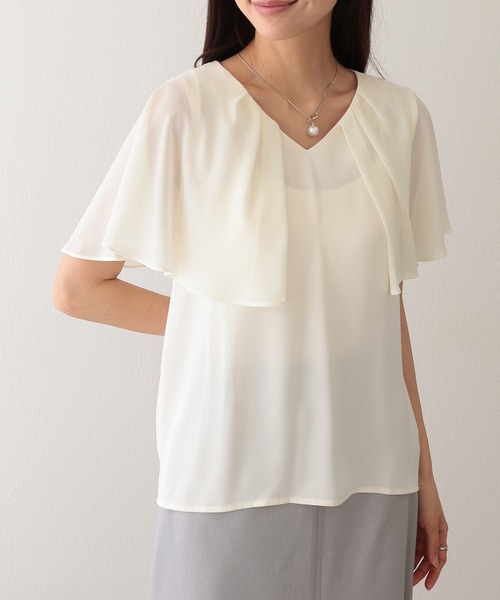 Lace Ladies(レースレディース)の「Vネック タック フリル ケープ ブラウス(シャツ/ブラウス・レディース・ホワイト/ピンク/アイボリー・M)」の13枚目の写真