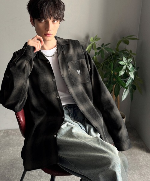 Classical Origin（クラシカルオリジン）の「「雰囲気高まる。」ヴィンテージ風チェック柄オープンカラーシャツ（長袖）/Vintage-style check pattern open collar shirt（シャツ/ブラウス・メンズ・ブルー/グレー/ブラック・LARGE/MEDIUM/SMALL）」の8枚目の写真