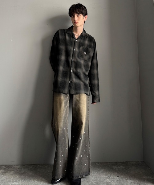 Classical Origin（クラシカルオリジン）の「「雰囲気高まる。」ヴィンテージ風チェック柄オープンカラーシャツ（長袖）/Vintage-style check pattern open collar shirt（シャツ/ブラウス・メンズ・ブルー/グレー/ブラック・LARGE/MEDIUM/SMALL）」の7枚目の写真