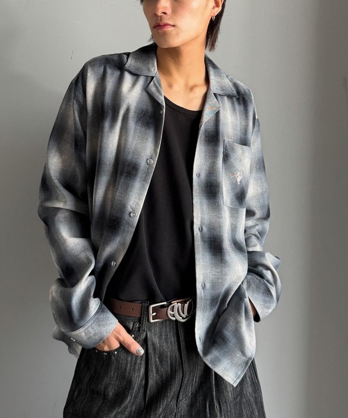 Classical Origin（クラシカルオリジン）の「「雰囲気高まる。」ヴィンテージ風チェック柄オープンカラーシャツ（長袖）/Vintage-style check pattern open collar shirt（シャツ/ブラウス・メンズ・ブルー/グレー/ブラック・LARGE/MEDIUM/SMALL）」の16枚目の写真