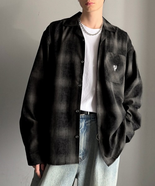 Classical Origin（クラシカルオリジン）の「「雰囲気高まる。」ヴィンテージ風チェック柄オープンカラーシャツ（長袖）/Vintage-style check pattern open collar shirt（シャツ/ブラウス・メンズ・ブルー/グレー/ブラック・LARGE/MEDIUM/SMALL）」の6枚目の写真