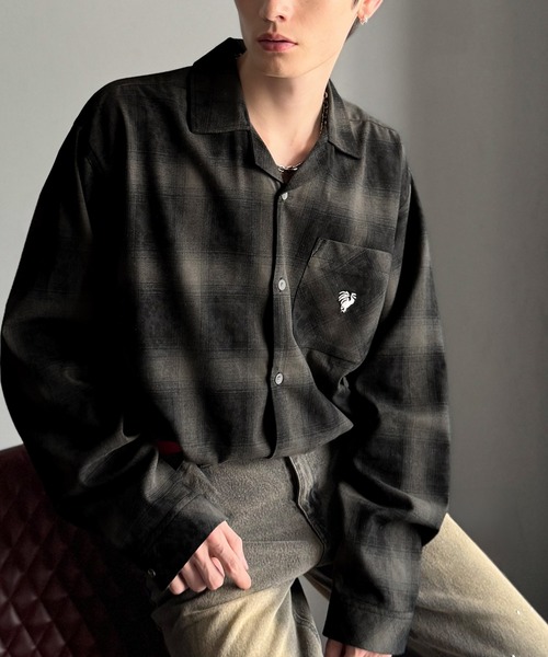 Classical Origin（クラシカルオリジン）の「「雰囲気高まる。」ヴィンテージ風チェック柄オープンカラーシャツ（長袖）/Vintage-style check pattern open collar shirt（シャツ/ブラウス・メンズ・ブルー/グレー/ブラック・LARGE/MEDIUM/SMALL）」の9枚目の写真