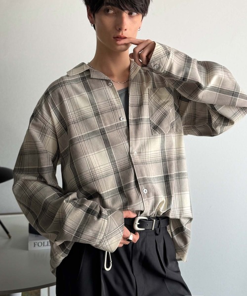 セール】「雰囲気高まる。」ヴィンテージ風チェック柄オープンカラー