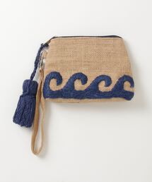 MAISON mou（メゾンムー）の「【Swaraj/スワラージ】両面手刺繍ジュートminiポーチ・波柄（ポーチ）」