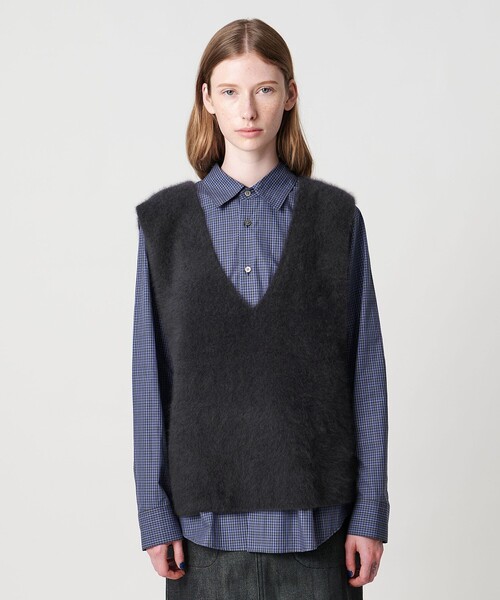 美品 アドーア 24SS ミックスパターンニット ベスト ブラック 38 美品 アドーア 24SS ミックスパターンニット ベスト ブラック 38