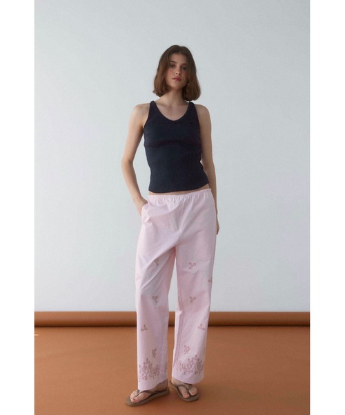 アリシアスタン　Rib Flare Pants Pink High Waist Ribbed Flare Pants