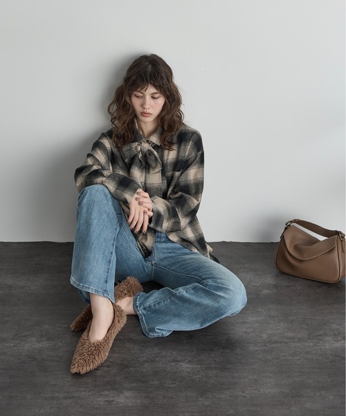 THE YOn（ザヨン）の「ビッグボウタイシャツ（シャツ/ブラウス・レディース・チェック/ボルドー/クリーム・FREE）」の9枚目の写真