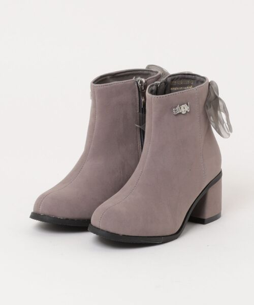 algy（アルジー）の「ALGY シアー素材 透け感リボン ショートブーツ（ブーツ・キッズ・ブラック/ブラック系その他/ライトグレー・20.0cm/21.0cm/22.0cm/23.0cm/24.0cm）」の3枚目の写真