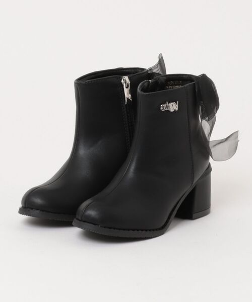 algy（アルジー）の「ALGY シアー素材 透け感リボン ショートブーツ（ブーツ・キッズ・ブラック/ブラック系その他/ライトグレー・20.0cm/21.0cm/22.0cm/23.0cm/24.0cm）」の2枚目の写真