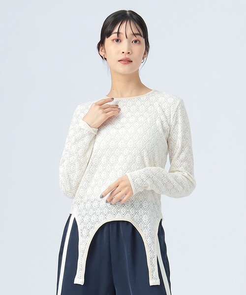 BEAMS HEART(ビームスハート)の「2WAY ガーター ロング スリーブ プルオーバー(Tシャツ/カットソー・レディース・カーキ/ホワイト系その他5・FREE)」の1枚目の写真