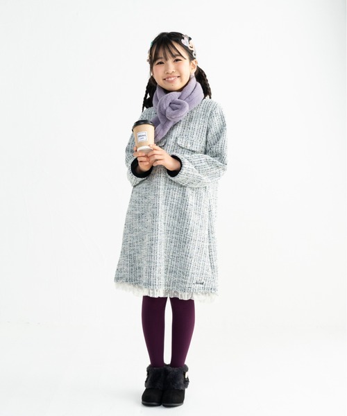 nino（ニノ）の「ツイードジャガードワンピース（ワンピース・キッズ・ブラック/ホワイト・130cm/140cm/150cm）」の2枚目の写真