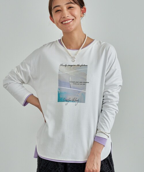 INDIVI(インディヴィ)の「【UVケア】プリントフォトロングTシャツ(Tシャツ/カットソー・レディース・チャコールグレー/ホワイト系6/ホワイト・38/34/15 /13/05/19)」の12枚目の写真